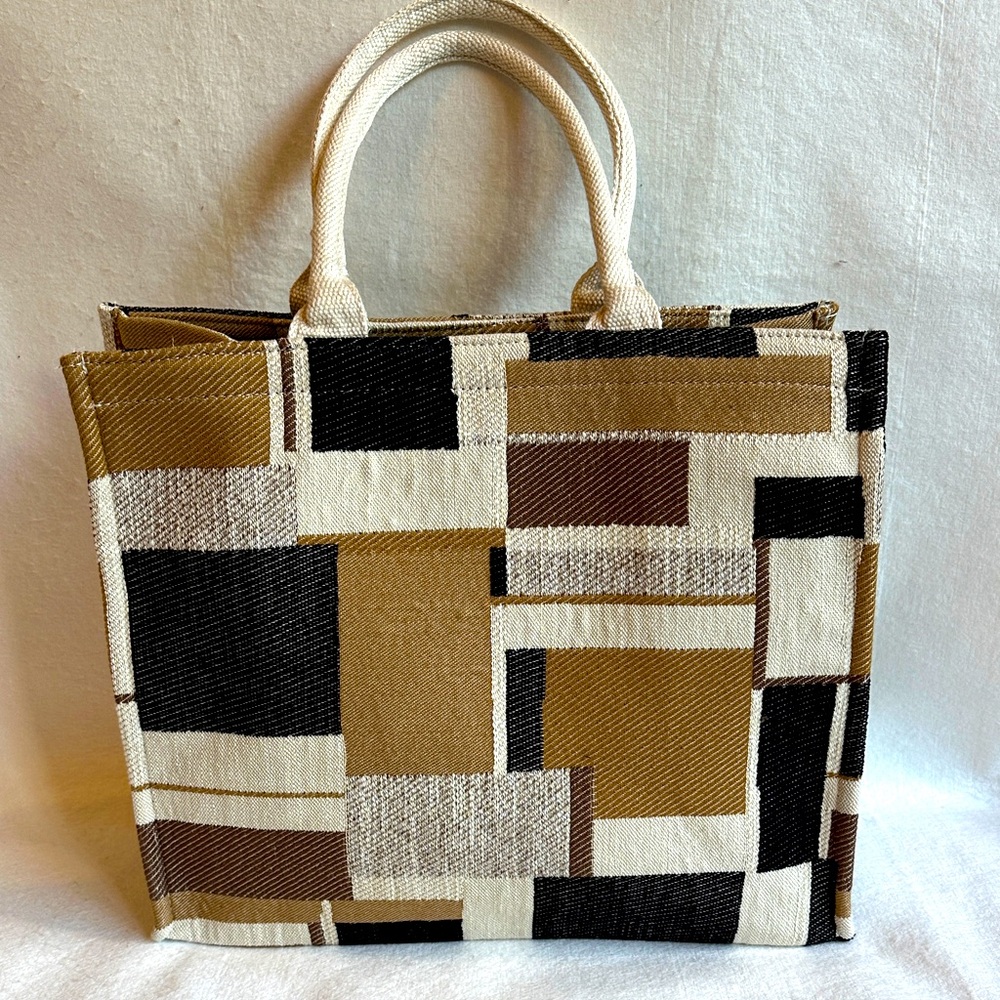 NWOT Nice Link Geometric Patterned Tote Bag - Brown, Black, Cream